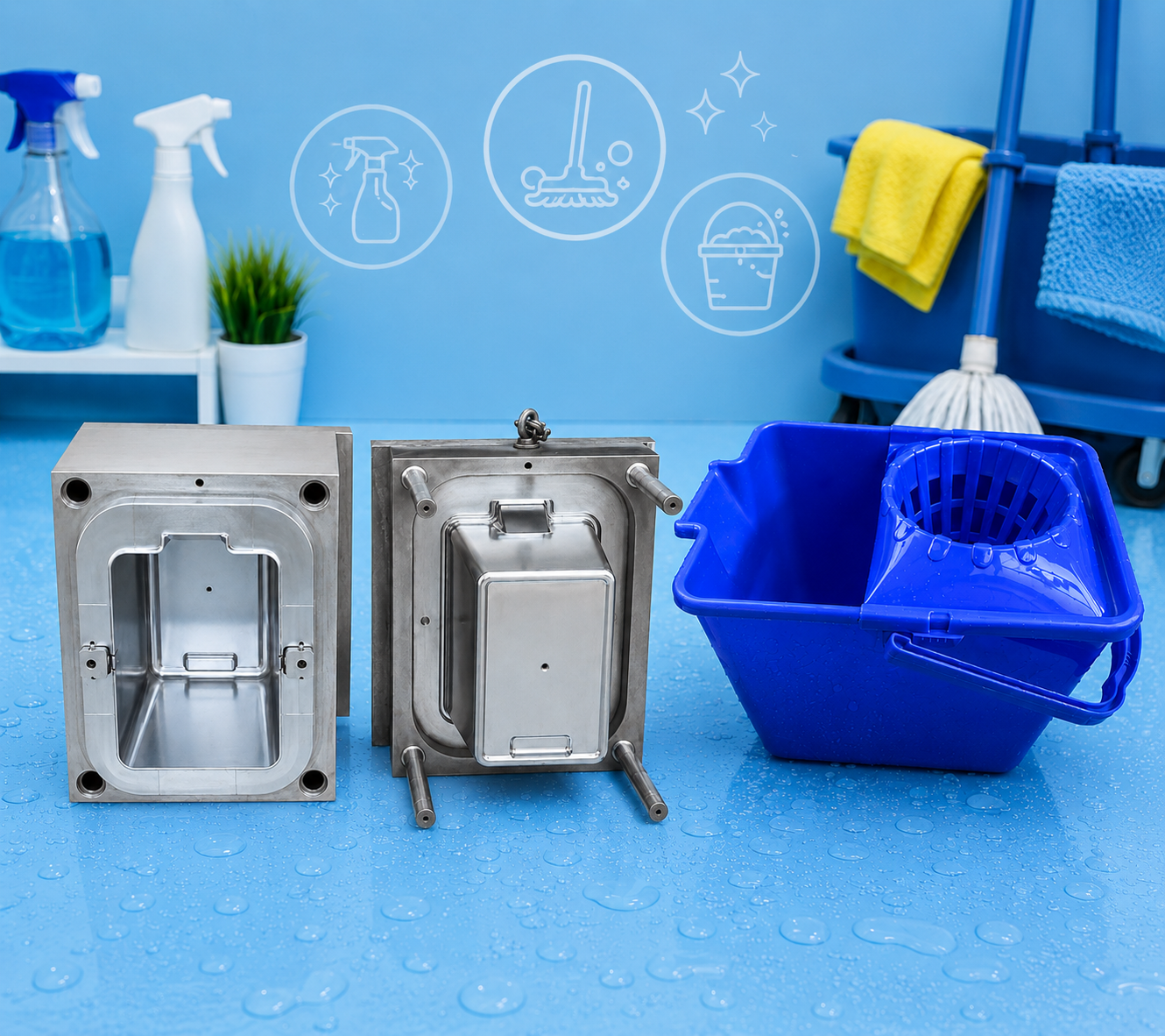 Mop bucket mould and finished cleaning bucket