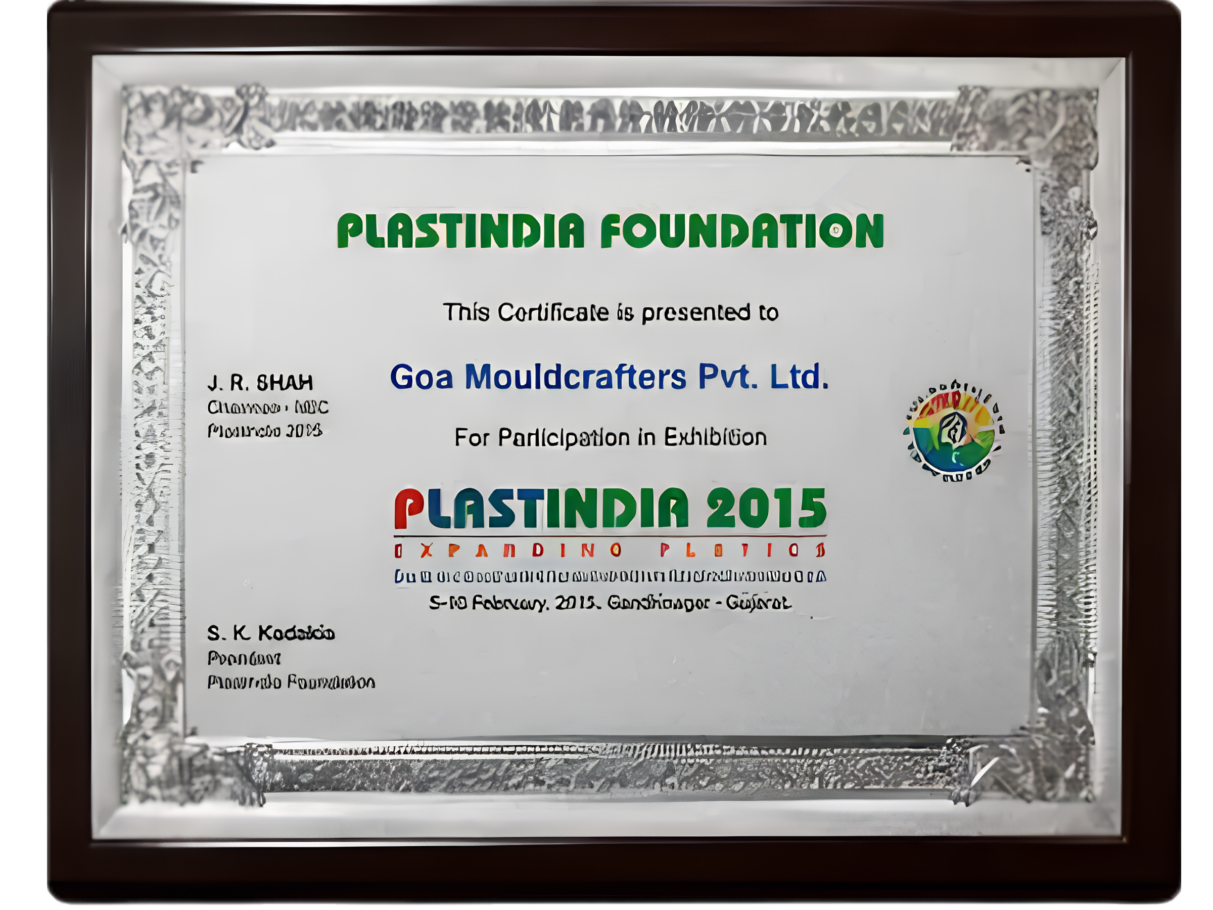 Plastindia Foundation certificate of participation